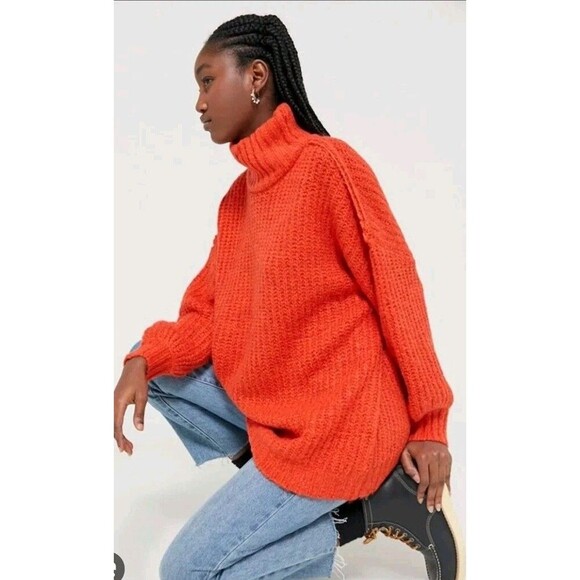 Urban Outfitters Orange Turtleneck Sweater XL UO Oversized Boxy Boho 174 - Picture 1 of 8